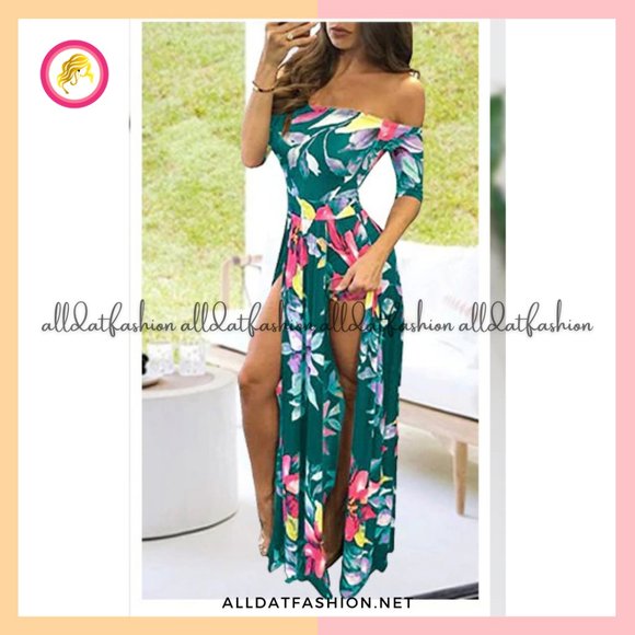 Marlene Romper Split Maxi Dress High Elasticity Floral Print Short Jumpsuit - Picture 2 of 2